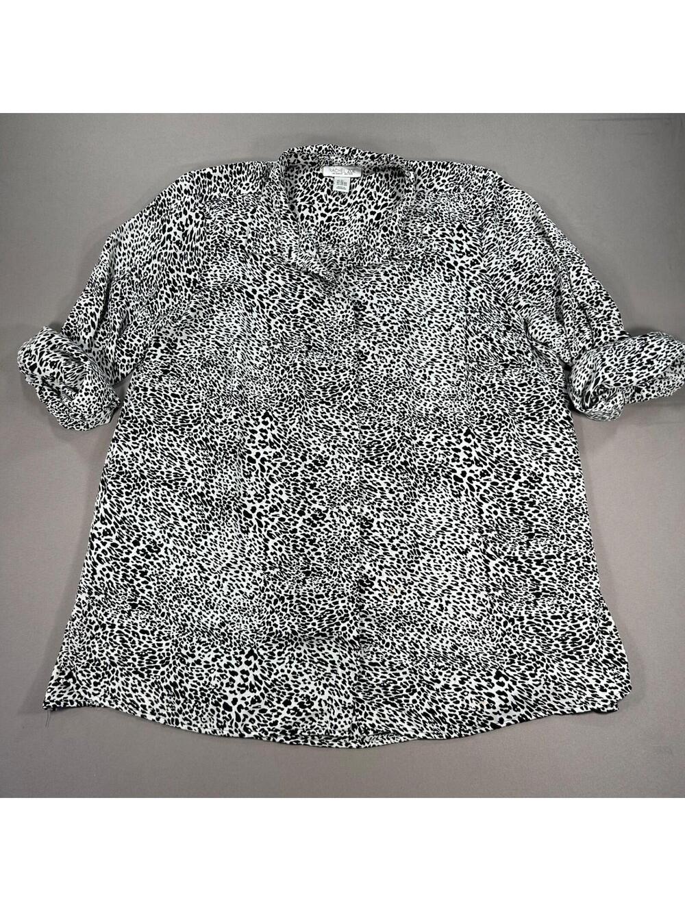Rachel Zoe 3/4 Sleeve Leopard Print Button Up Top Womens 2X White Black